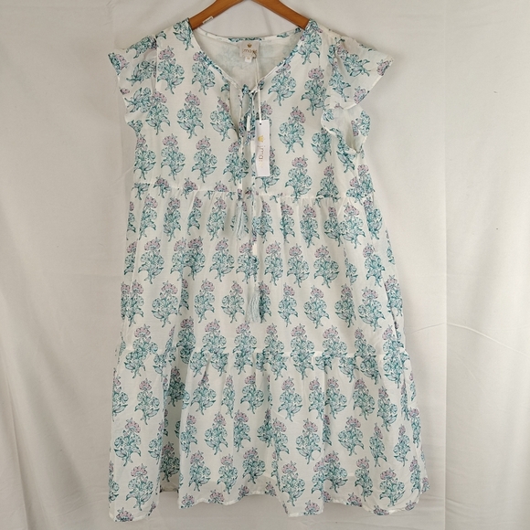 J. Marie NWT Cecilia Ruffle Flutter Sleeve Blockprint Floral Tiered Dress Sz M - Picture 5 of 13